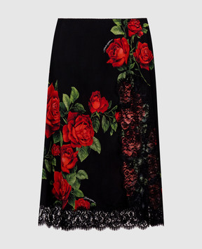 Dolce&Gabbana Black silk skirt with lace F4DE2TFSA9R