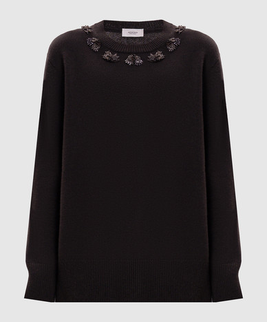 Brauner Kaschmirpullover mit Applikationen