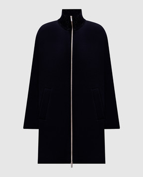 Peserico Blue wool and cashmere zip-up coat A20188B3197