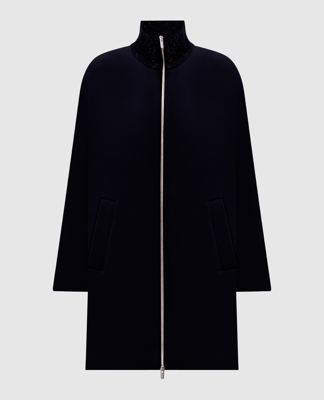 Blue wool and cashmere zip-up coat
