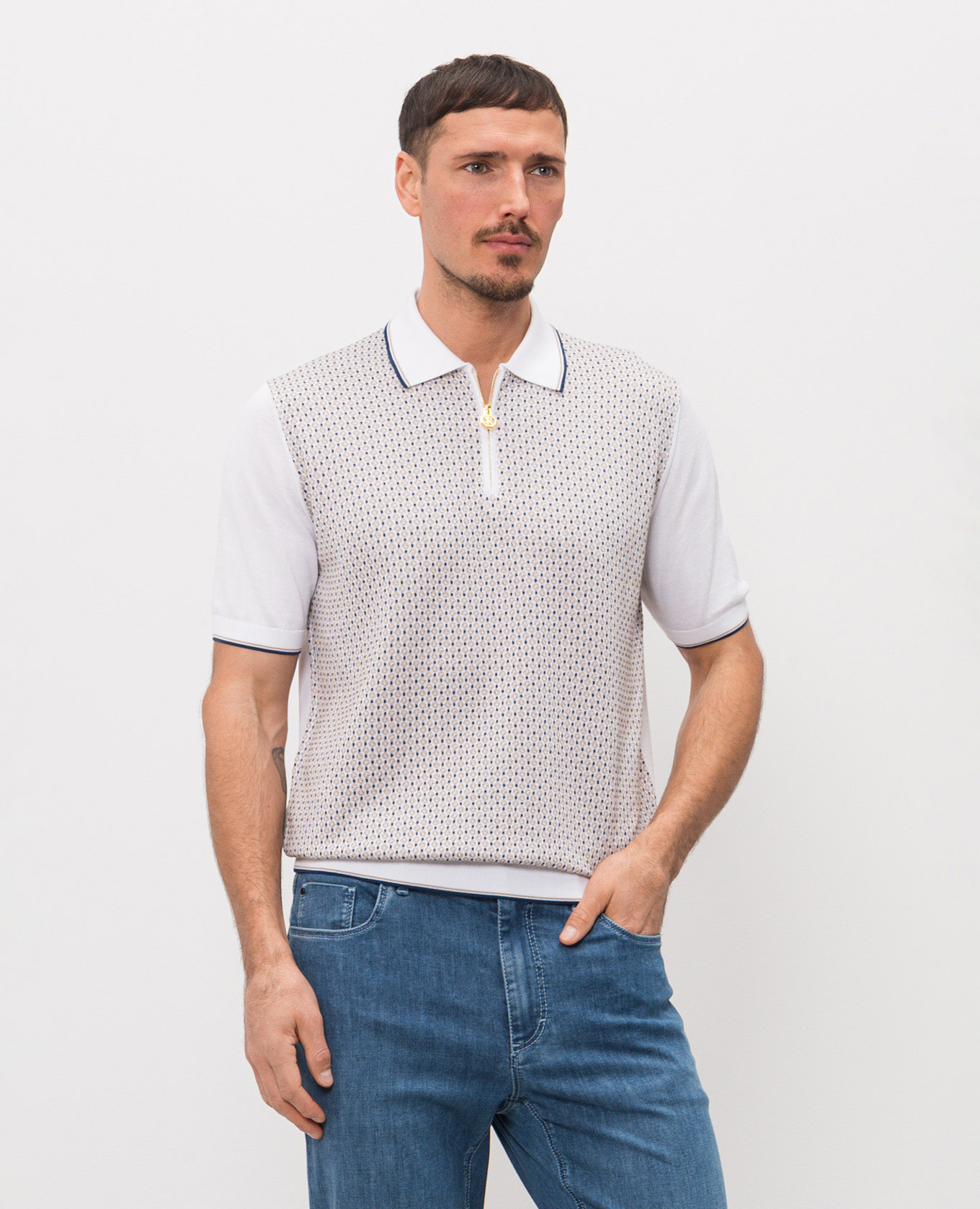 

White polo shirt with contrasting pattern Stefano Ricci