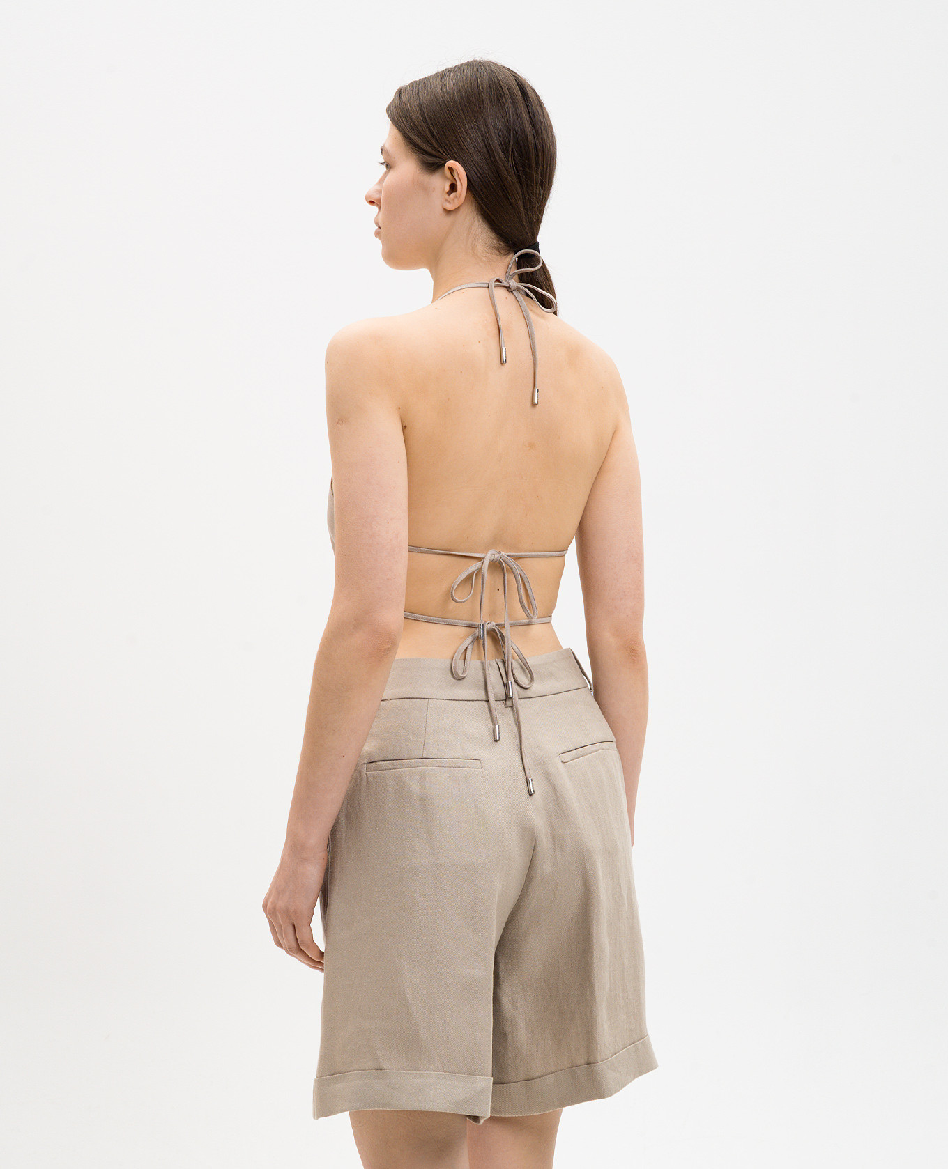 Beige linen top with open back Peserico 4