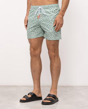 ISAIA Green printed swim shorts with embroidered logo COSI19BW260
