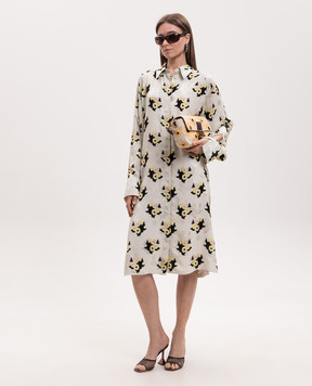 Fendi Ivory silk shirt dress with floral print FDD591AW9H