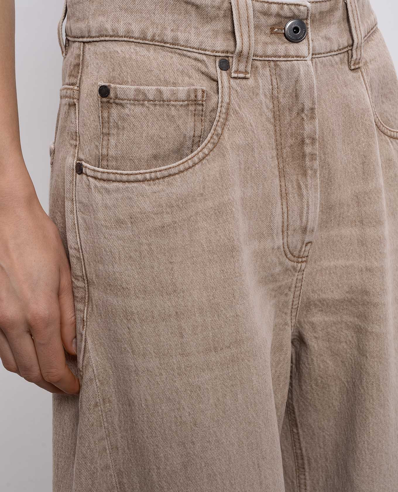 Beige palazzo pants with logo patch Brunello Cucinelli 5