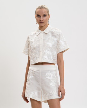 Simkhai Callie Soutache White Linen Cropped Shirt 1262287SW