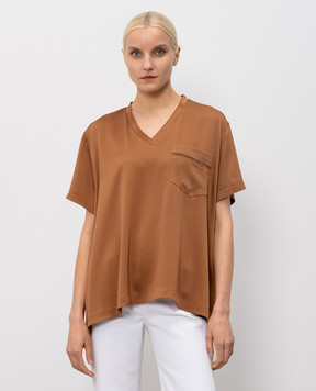 Fabiana Filippi Brown blouse with monil chain TPD266F283L780