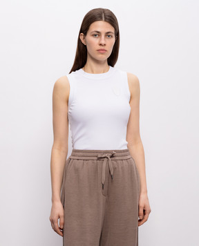 Brunello Cucinelli White ribbed T-shirt with logo patch MG902VT100