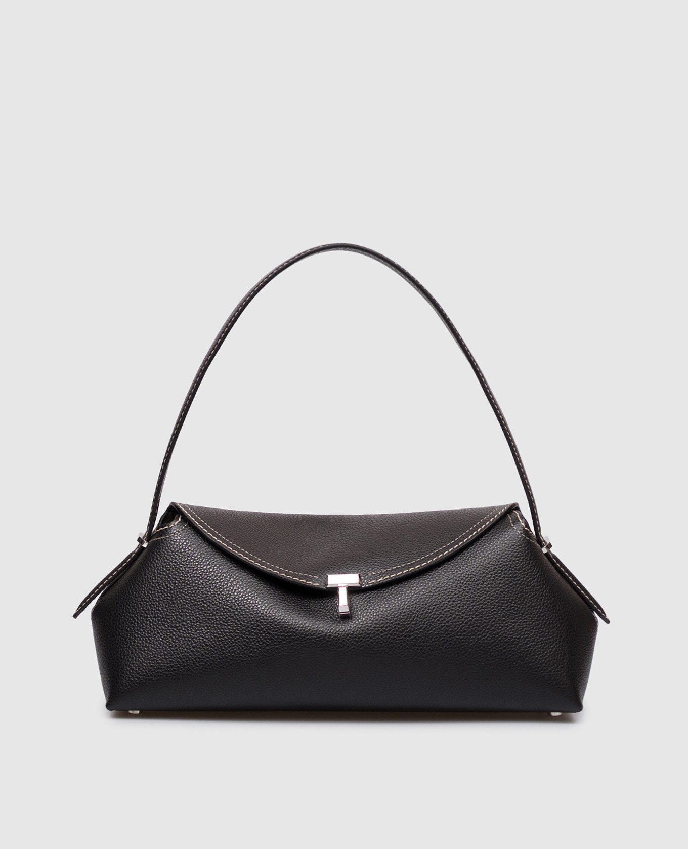 Black leather bag with contrast stitching