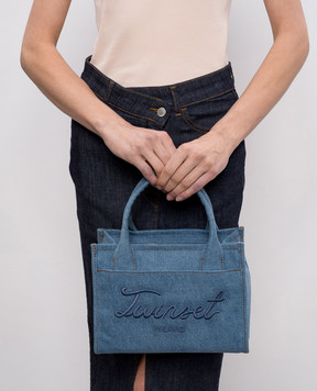 Twinset Blue denim tote bag with logo embroidery 261TB7290