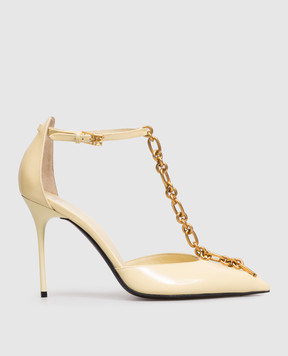 Balmain Sync yellow glossy leather shoes with chain GN1UA152LNPX