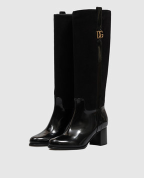 Dolce&Gabbana Black leather boots with monogram logo CU1316A3S68