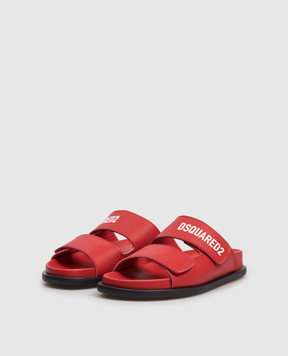 DSQUARED2 Children's red leather flip-flops with logo 827323035