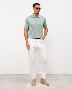 Stefano Ricci Green silk polo shirt with embroidered monogram logo K616215P31F26101