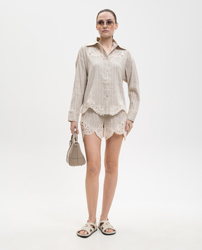 Twinset Beige striped linen shorts 261LM2FDD