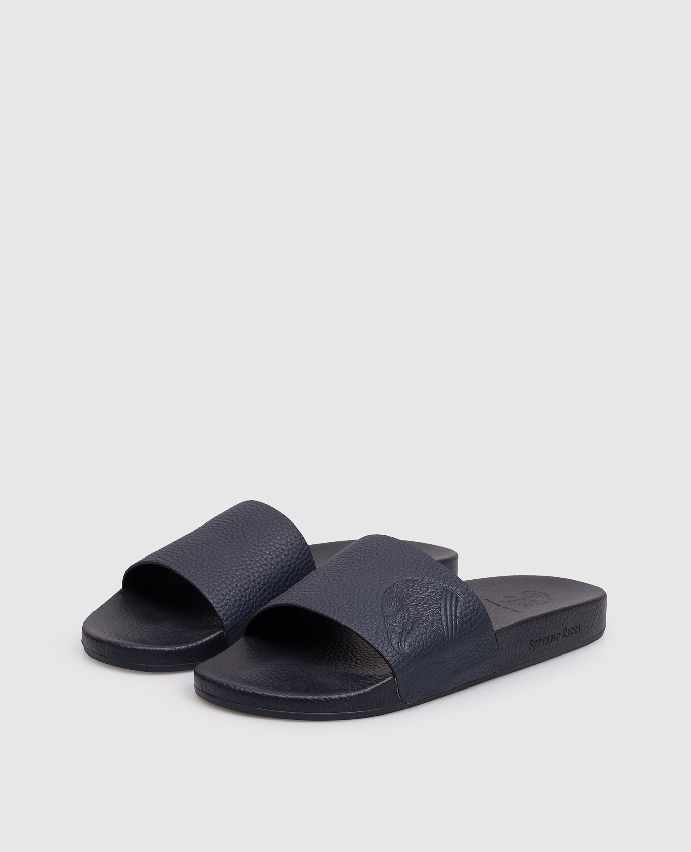 

Blue leather flip-flops with embossed logo Stefano Ricci