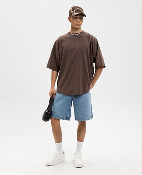 Palm Angels Brown T-shirt with contrast logo PMAA10BS26JER001
