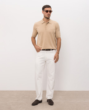 Balmain Beige polo shirt with logo embroidery HH1GB045KK24