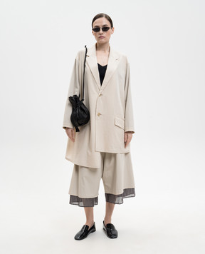 Y`S Yamamoto Beige asymmetric jacket YKJ12014