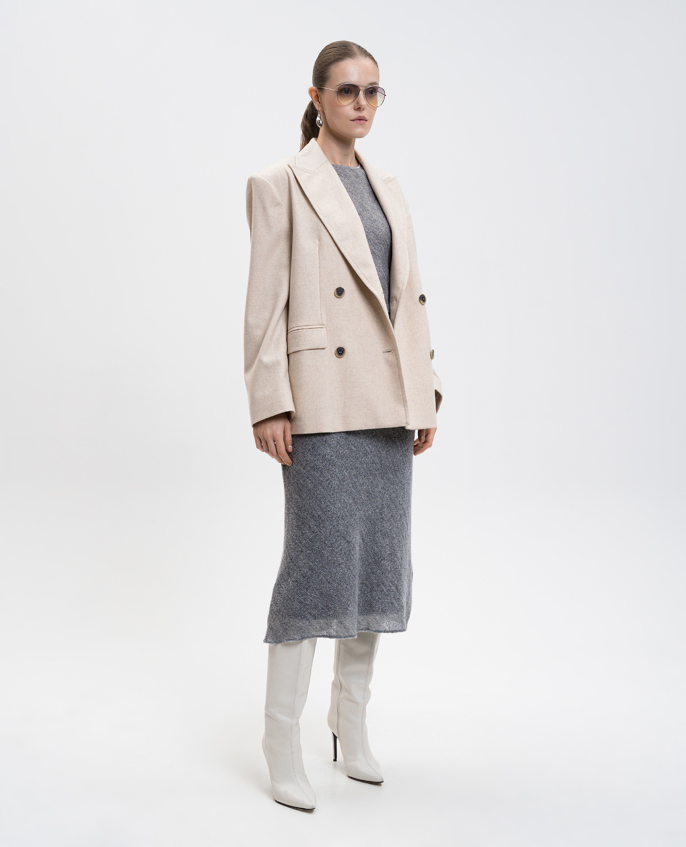 

Beige double-breasted jacket QUINOA with wool Max & Co