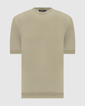 Stefano Ricci Khaki silk T-shirt with logo embroidery K616215G10F26101