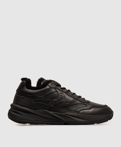 Schwarze Ledersneaker mit Pelzbesatz