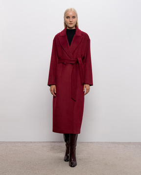 Twinset Burgundy double-breasted coat with wool 262AP2140