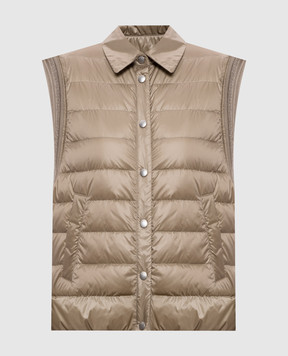 Peserico Khaki down vest with monil chain A034622200N