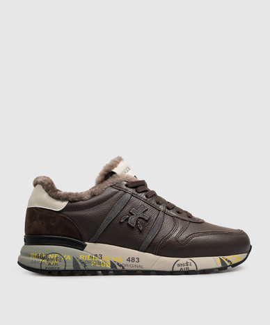 Brown leather Lander sneakers with fur