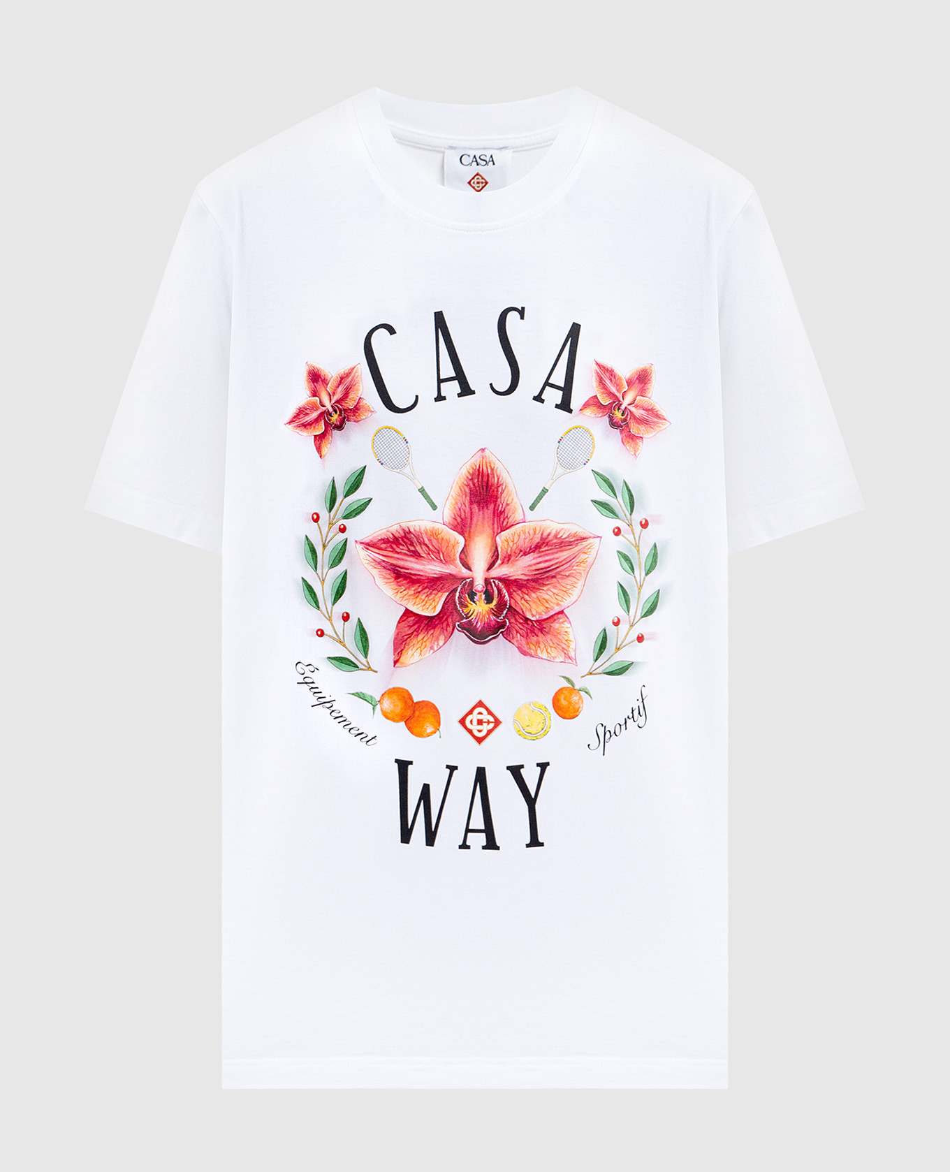 

White T-shirt with Casa Way Orchid print Casablanca