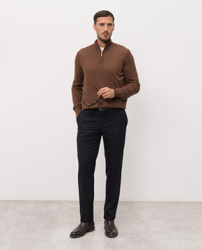 Stefano Ricci Brown cashmere and silk polo shirt K606125L01F26302