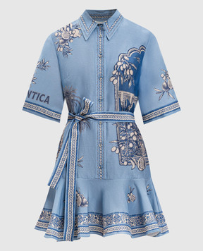 Alemais Villa Romantica blue shirt dress with linen 6092D