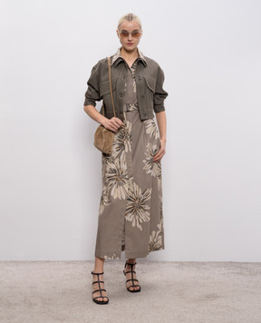 Brunello Cucinelli Khaki floral print shirt dress MQ197A5475