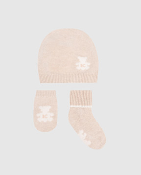 Brunello Cucinelli Children's beige cashmere hat, gloves and socks set BBMSETNB02