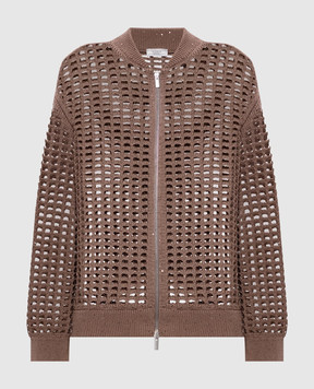Peserico Brown openwork cardigan with sequins A99077F0709110