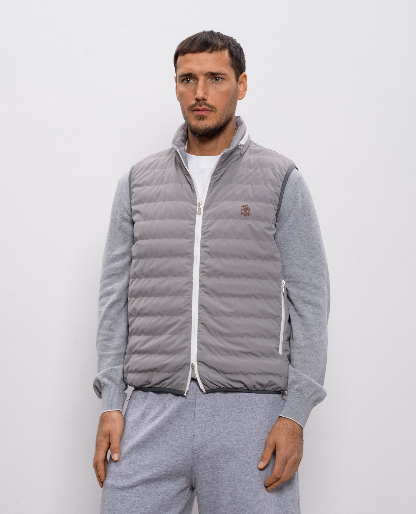 

Grey down vest with emblem Brunello Cucinelli