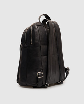 Orciani Black leather backpack with textured logo P00756LGN