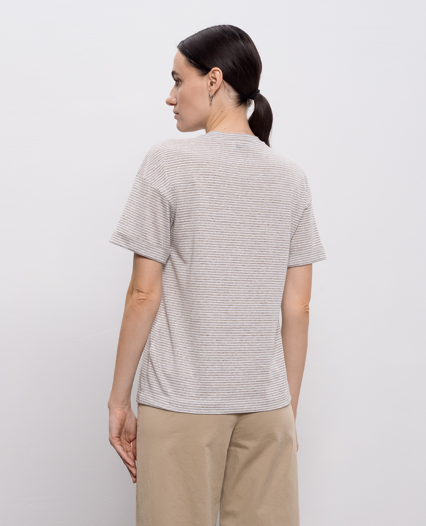 Beige striped linen T-shirt Peserico 4