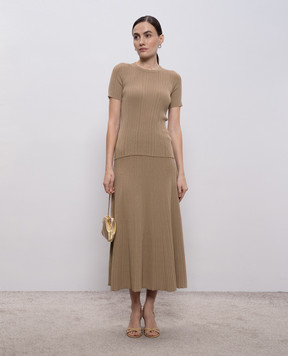 Agnona Brown midi skirt with silk KG110107Q180P