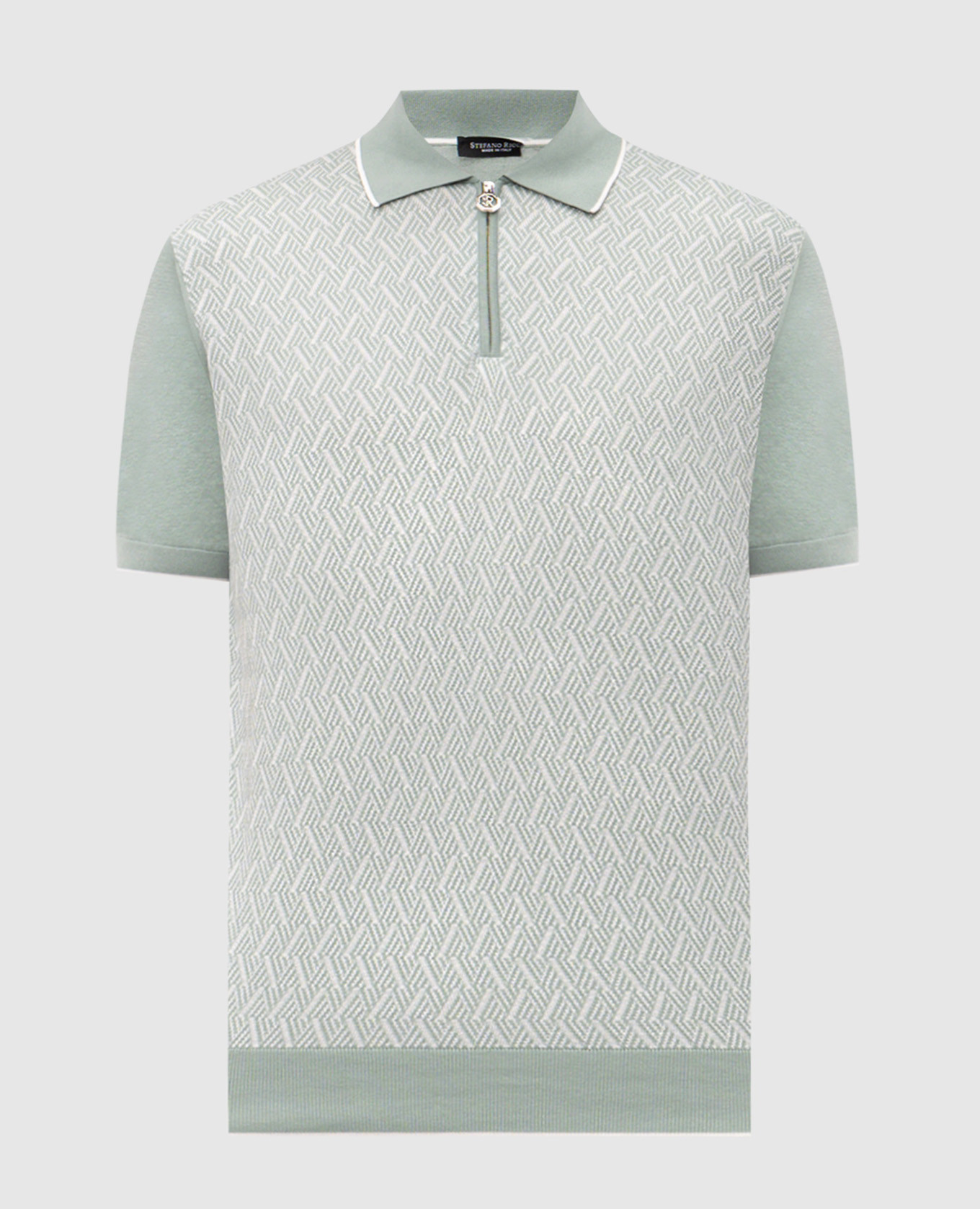 Green polo shirt with patterned silk