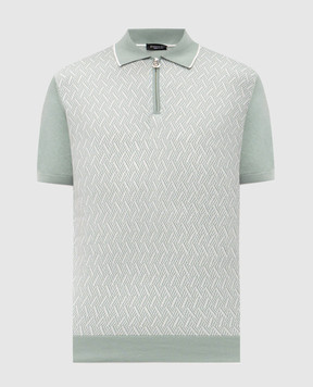 Stefano Ricci Green polo shirt with patterned silk K212040P31F26196