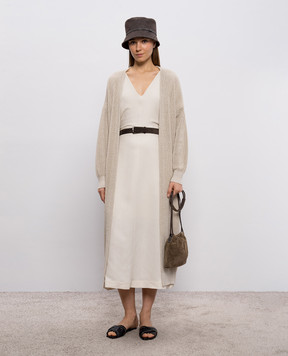 Brunello Cucinelli Beige midi dress with linen MH126AHE42