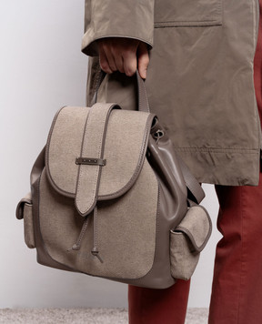 Peserico Brown combination backpack with branded patch A38372C0CC755