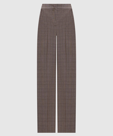 Pantalon beige en laine à carreaux