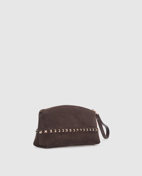 Valentino Brown suede Rockstud clutch 9W2P0BB5KQQ