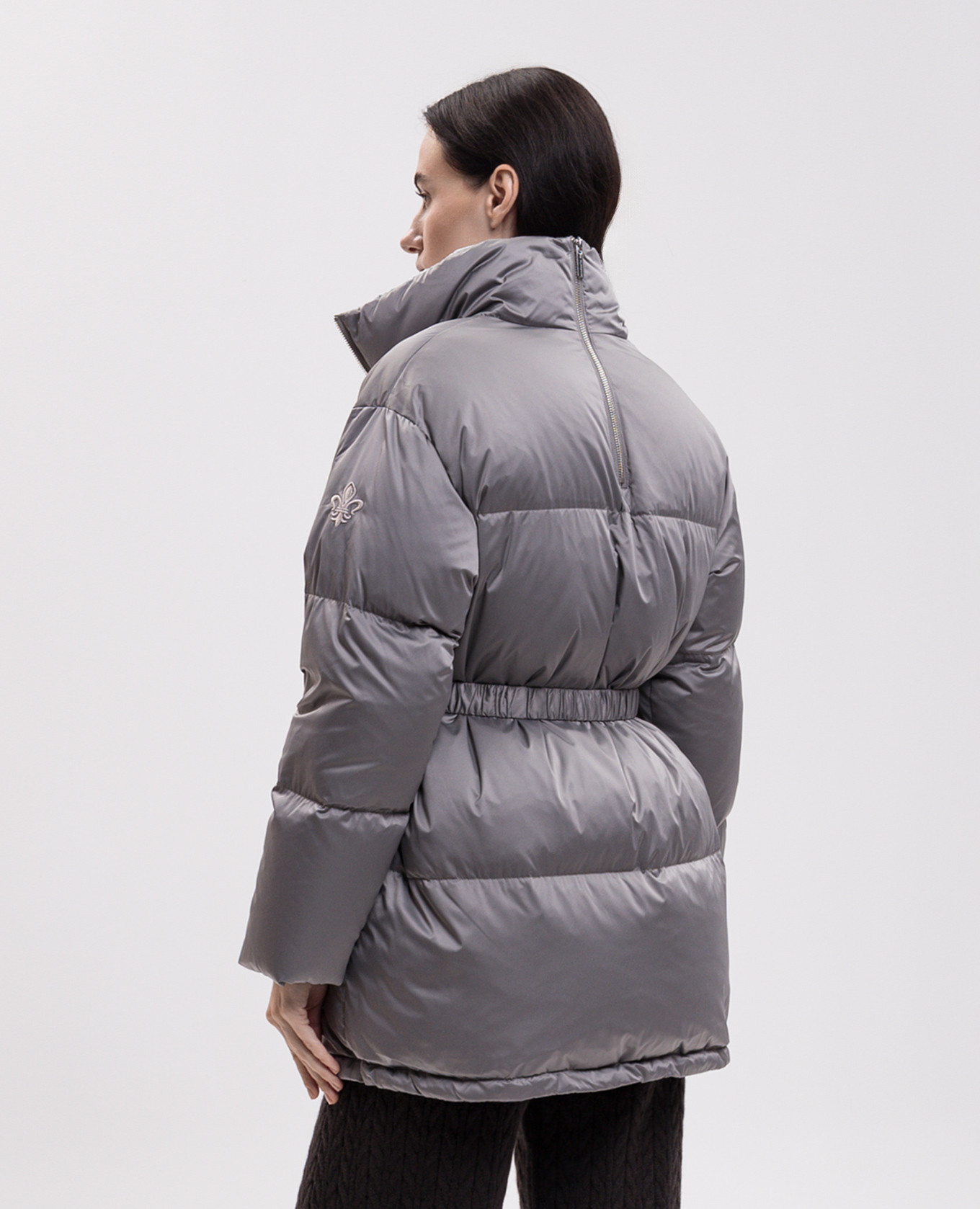 Gray down jacket with embroidered emblem Be Florence 4