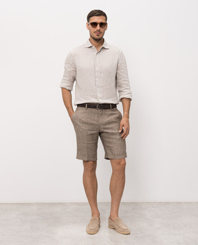 Stefano Ricci Brown linen shorts with monogram embroidery MCT80R0016L0005Q