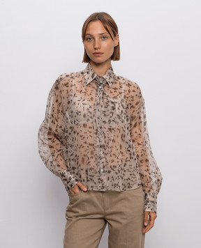 Brunello Cucinelli Beige leopard print silk blouse MP959M1Z16