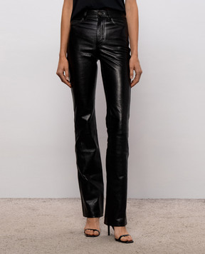 AMIRI Black leather pants with logo embroidery AW426PA003