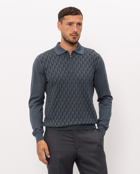 Stefano Ricci Gray wool, silk and cashmere patterned polo shirt KE08021P30E26371